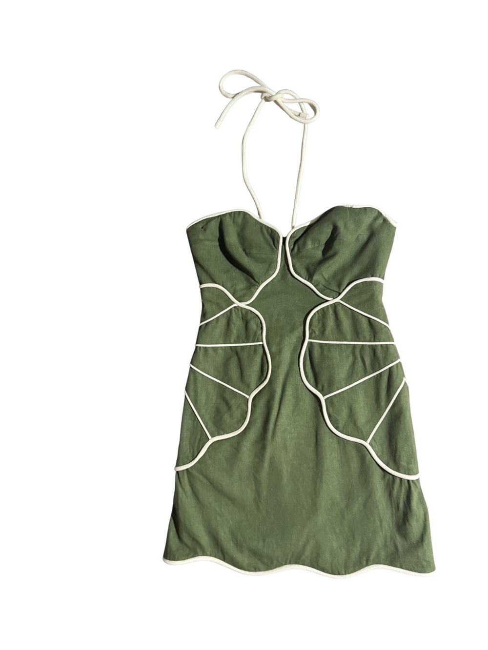FARM Rio Green Cutout Halterneck Mini Dress Contrast Piping NWT Size Small - Picture 2 of 5